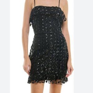 Rowa Emma  Black Sequins Ruffle Top Mini Dress SZ S
